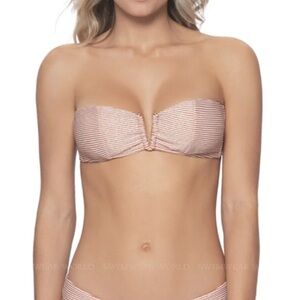 PILYQ Women's APL V Bandeau Bikini Top w Gold Metallic Glitters Size L